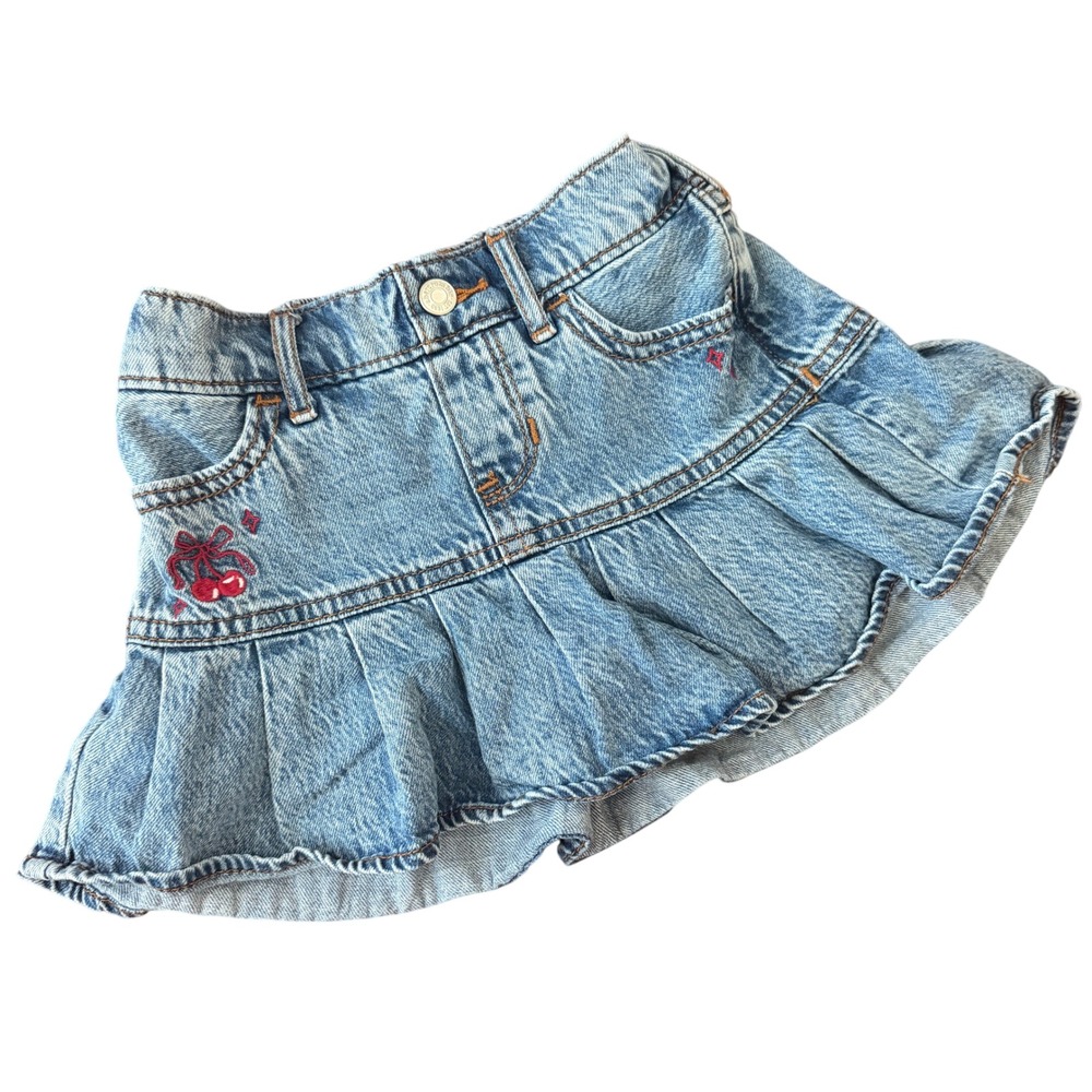 Abercrombie Kids Girls 5/6 Denim Cherry Embroidered Pleated Skort Preppy School